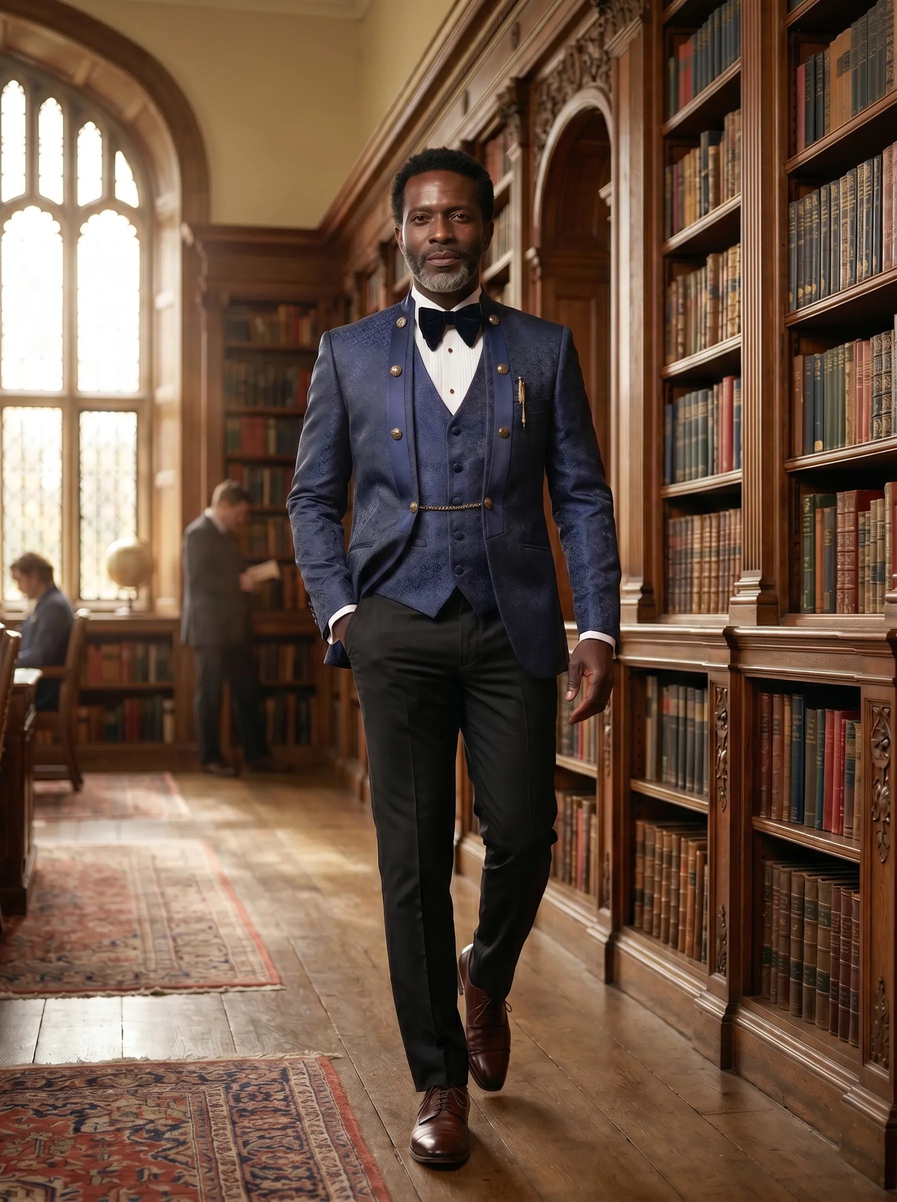 Indigo Majesty - Navy Blue Paisley Mandarin 3-Piece Tuxedo