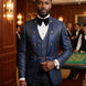 Indigo Majesty - Navy Blue Paisley Mandarin 3-Piece Tuxedo
