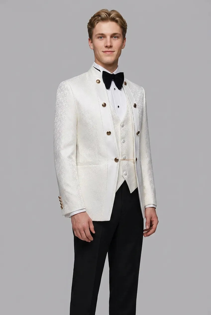 Linen Majesty - White Paisley Mandarin - product image 11 | Nevo Suit