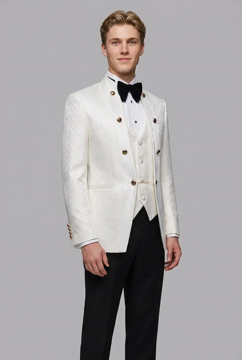 Linen Majesty - White Paisley Mandarin