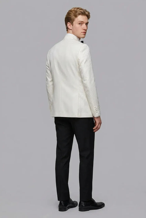 Linen Majesty - White Paisley Mandarin