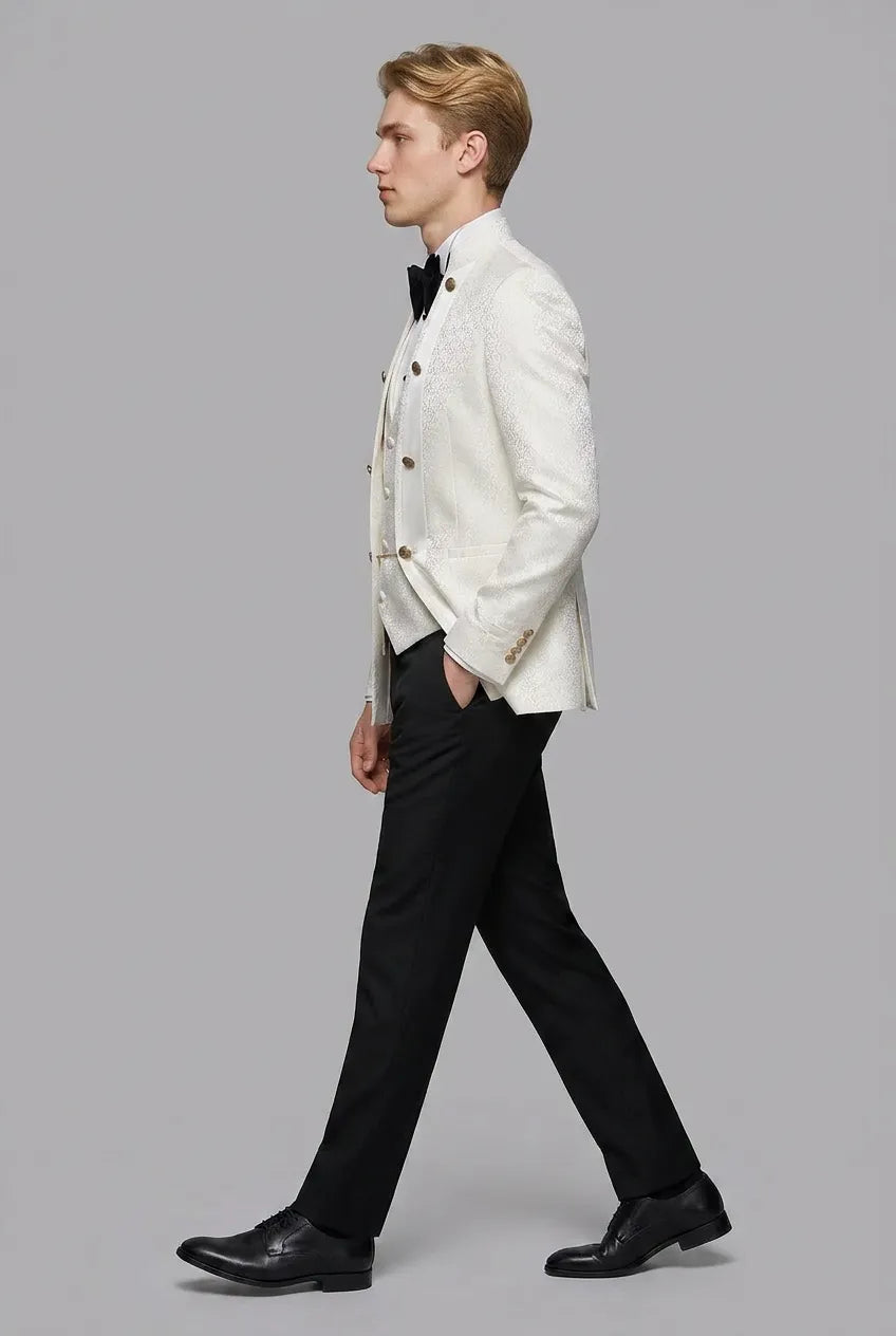 Linen Majesty - White Paisley Mandarin - product image 17 | Nevo Suit