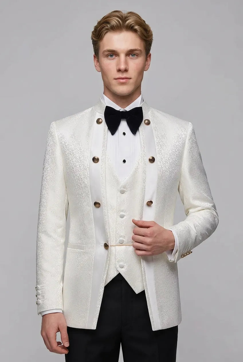 Linen Majesty - White Paisley Mandarin - product image 14 | Nevo Suit