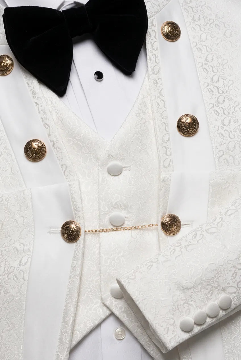 Linen Majesty - White Paisley Mandarin - product image 21 | Nevo Suit