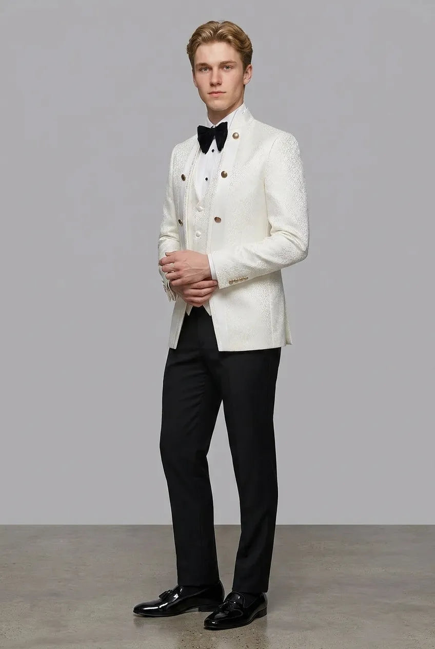 Linen Majesty - White Paisley Mandarin - product image 15 | Nevo Suit