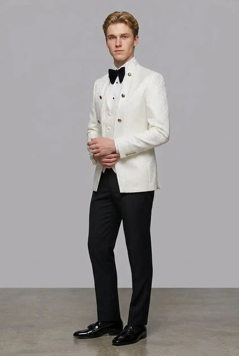 Linen Majesty - White Paisley Mandarin