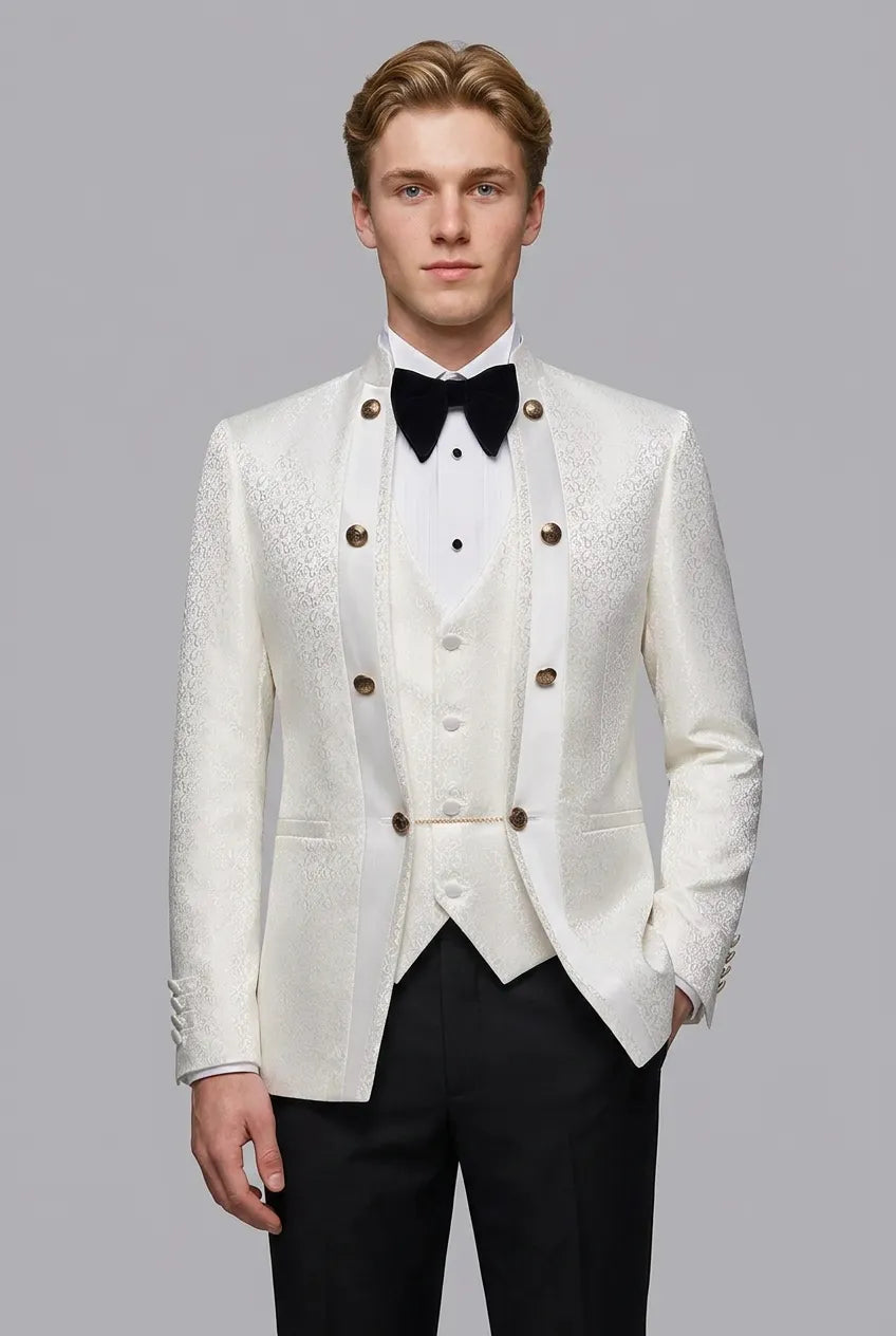 Linen Majesty - White Paisley Mandarin - product image 13 | Nevo Suit
