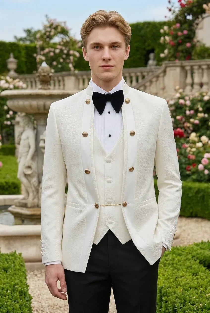 Linen Majesty - White Paisley Mandarin - product image 2 | Nevo Suit