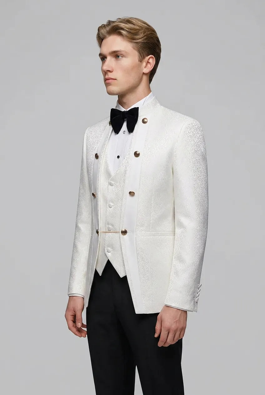 Linen Majesty - White Paisley Mandarin - product image 16 | Nevo Suit
