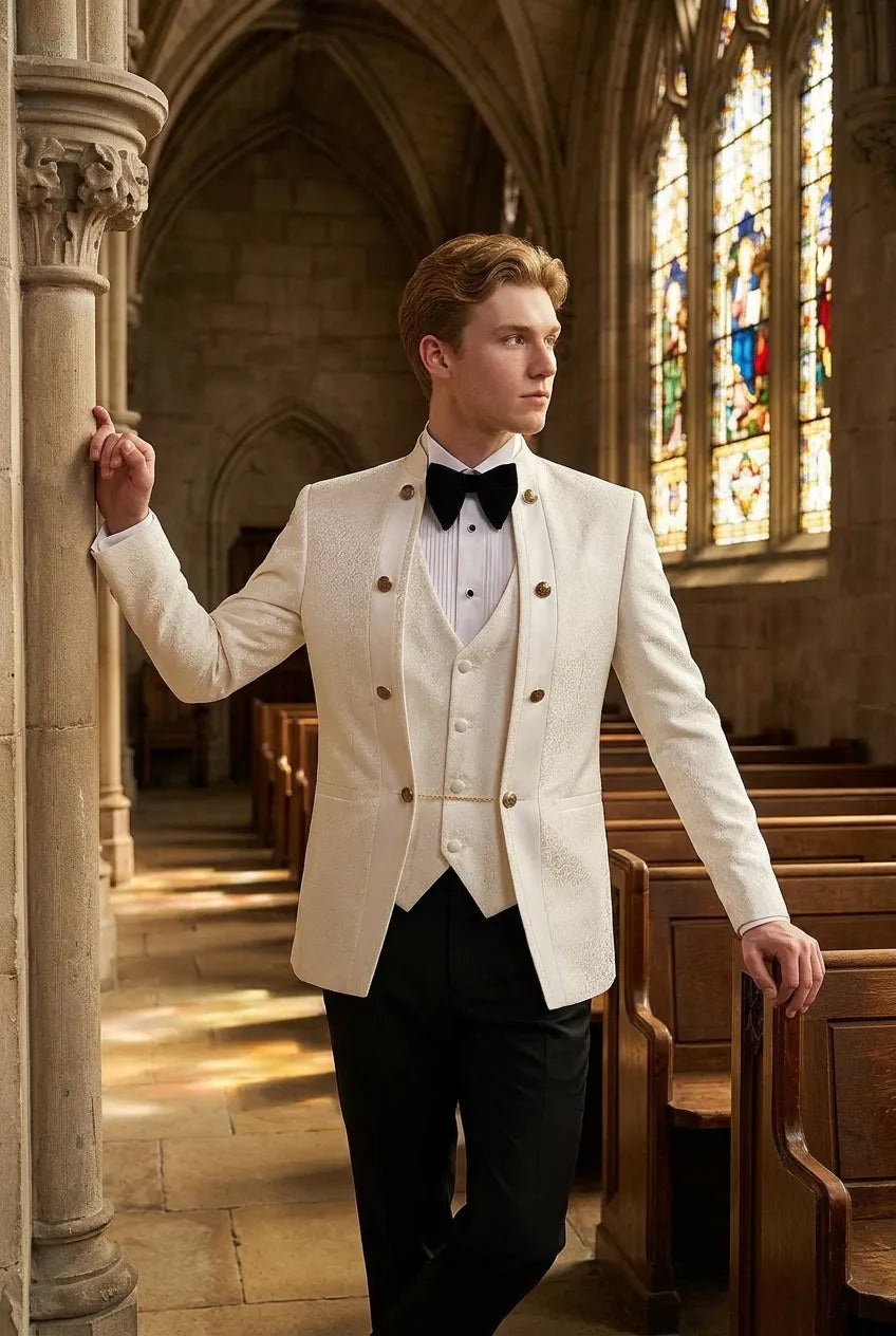 Linen Majesty - White Paisley Mandarin - product image 10 | Nevo Suit