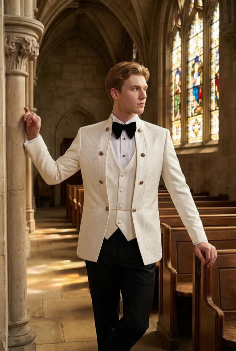 Linen Majesty - White Paisley Mandarin