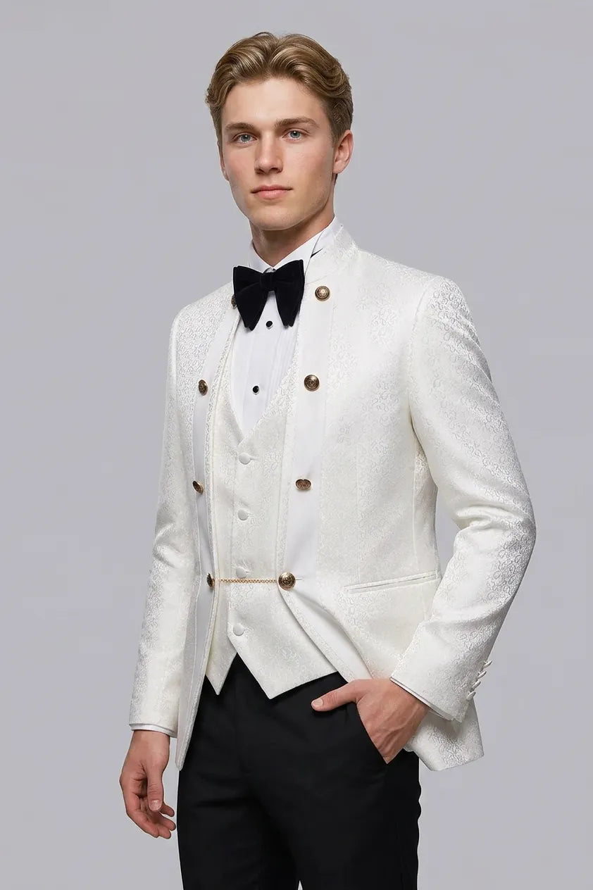 Linen Majesty - White Paisley Mandarin - product image 12 | Nevo Suit
