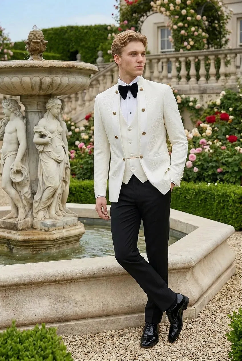 Linen Majesty - White Paisley Mandarin - product image 3 | Nevo Suit