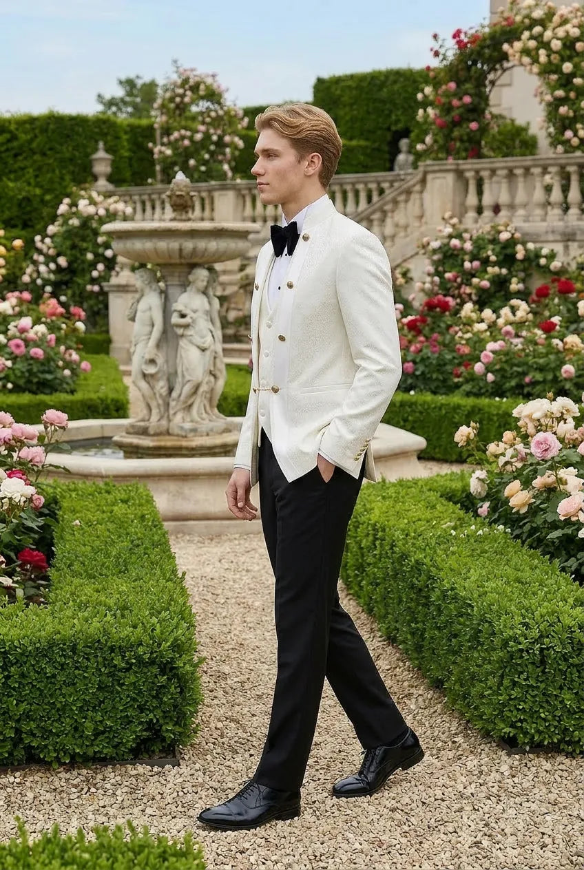 Linen Majesty - White Paisley Mandarin - product image 4 | Nevo Suit