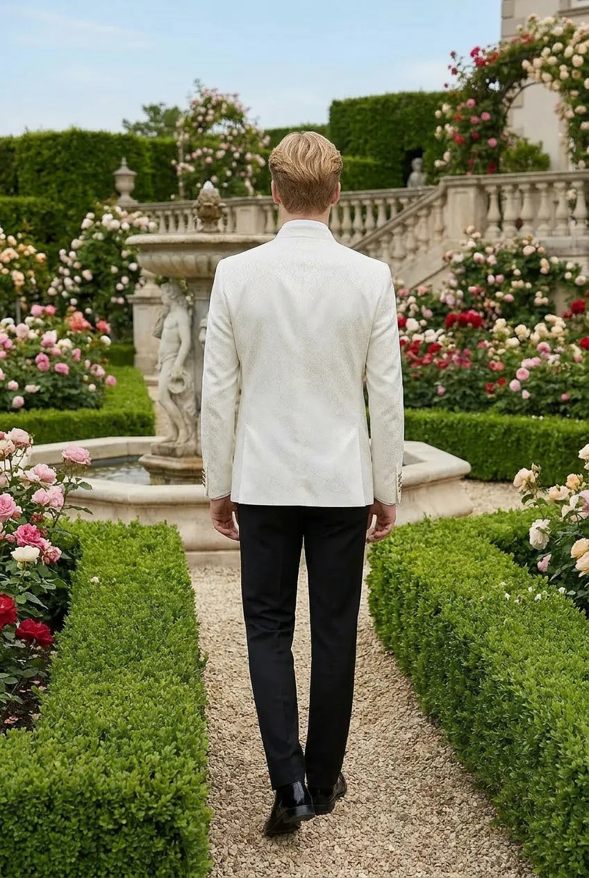Linen Majesty - White Paisley Mandarin - product image 5 | Nevo Suit