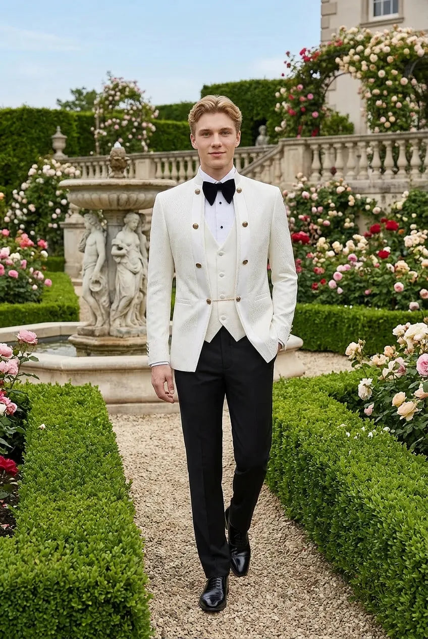 Linen Majesty - White Paisley Mandarin - product image 1 | Nevo Suit