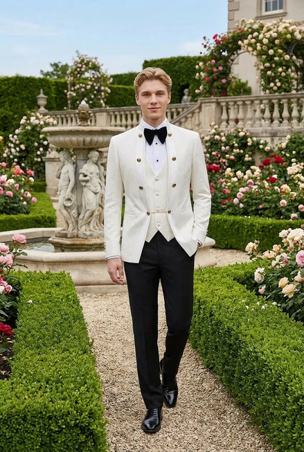 Linen Majesty - White Paisley Mandarin