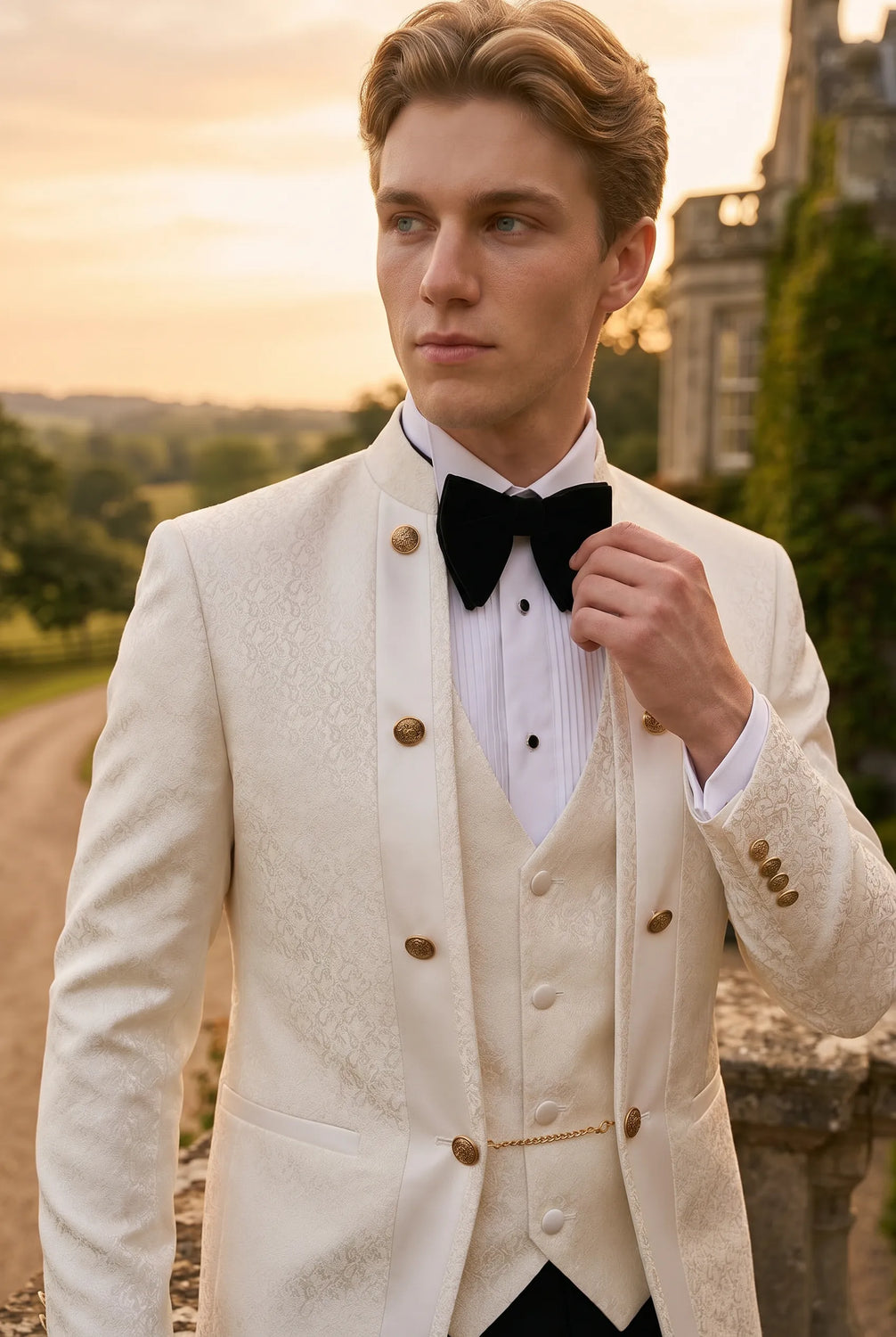 Linen Majesty - White Paisley Mandarin - product image 7 | Nevo Suit
