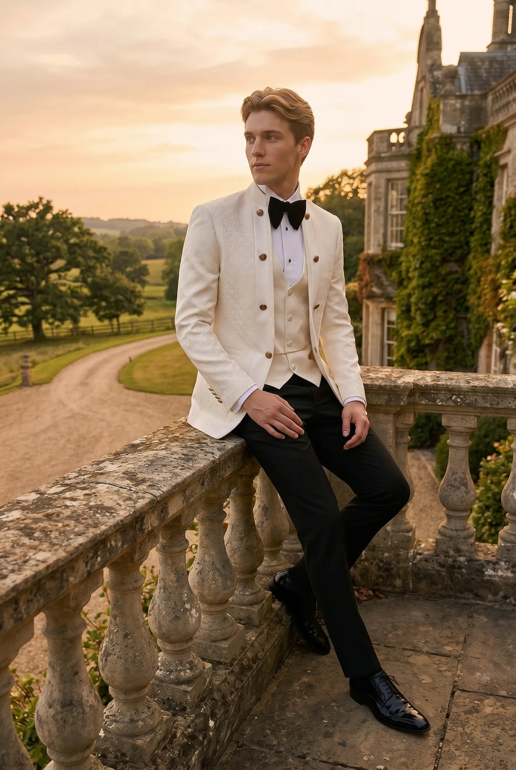 Linen Majesty - White Paisley Mandarin - product image 8 | Nevo Suit