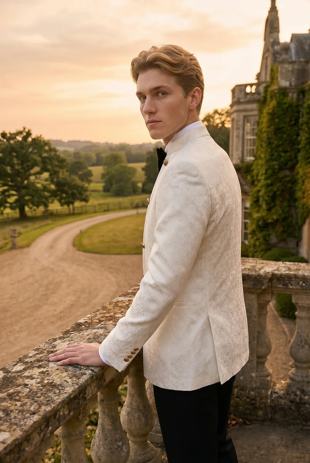 Linen Majesty - White Paisley Mandarin - product image 9 | Nevo Suit