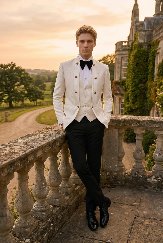 Linen Majesty - White Paisley Mandarin - product image 6 | Nevo Suit