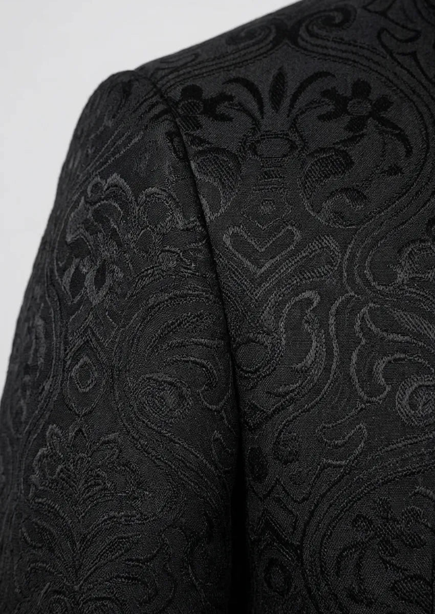 Obsidian Gilt - Black Damask Gold Trim 3-Piece Tuxedo - Nevo Suits