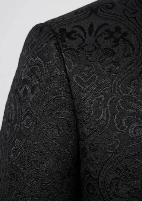 Obsidian Gilt - Black Damask Gold Trim 3-Piece Tuxedo - Nevo Suits