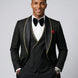 Man wearing The Obsidian Gilt black and gold damask 3-piece tuxedo set - Nevo Suits