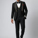 Man wearing The Obsidian Gilt black and gold damask 3-piece tuxedo set - Nevo Suits
