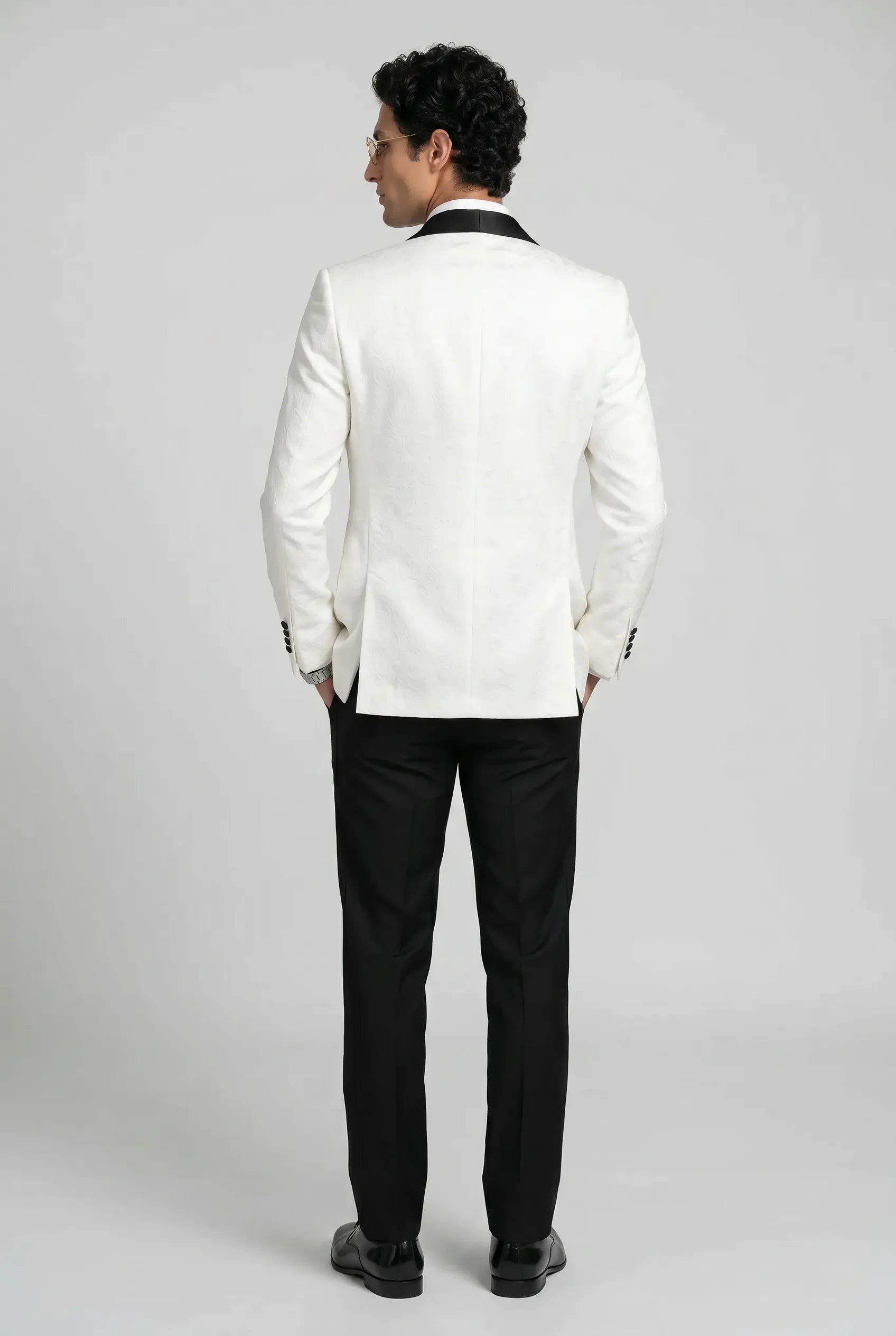 Regent Emblem - White & Black Jacquard Shawl 3-Piece Tuxedo