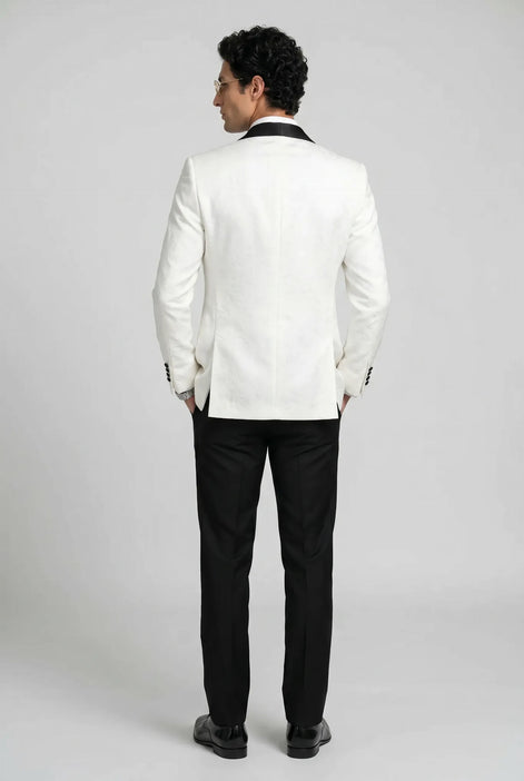 Regent Emblem - White & Black Jacquard Shawl 3-Piece Tuxedo