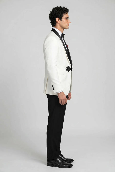 Regent Emblem - White & Black Jacquard Shawl 3-Piece Tuxedo