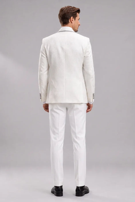 Oracle Emblem - White Silver Jacquard Shawl 3-Piece Tuxedo