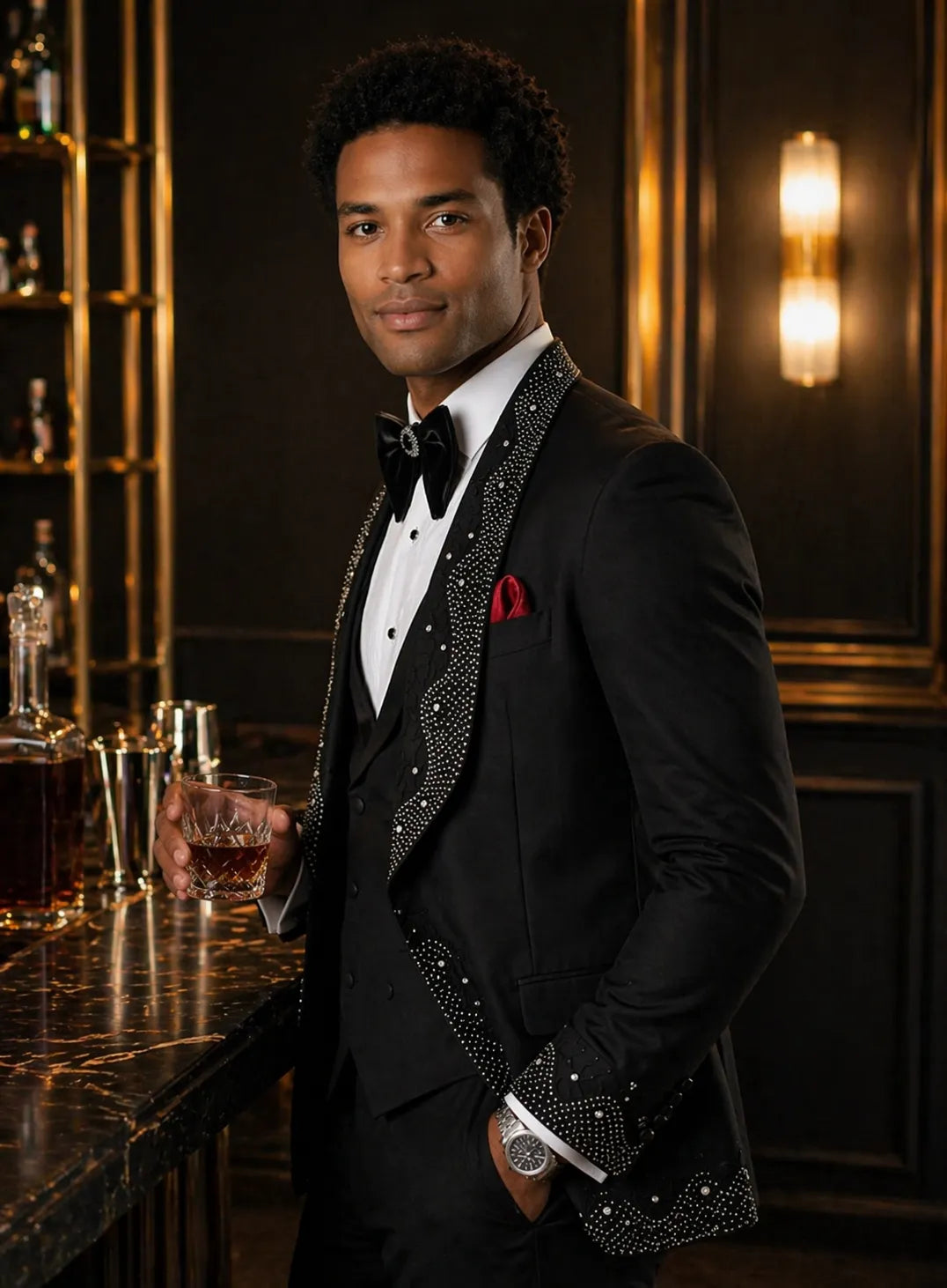 Astro Nebula - Black Crystal Shawl Tuxedo 3-Piece Tuxedo Set