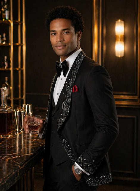 Astro Nebula - Black Crystal Shawl Tuxedo 3-Piece Tuxedo Set
