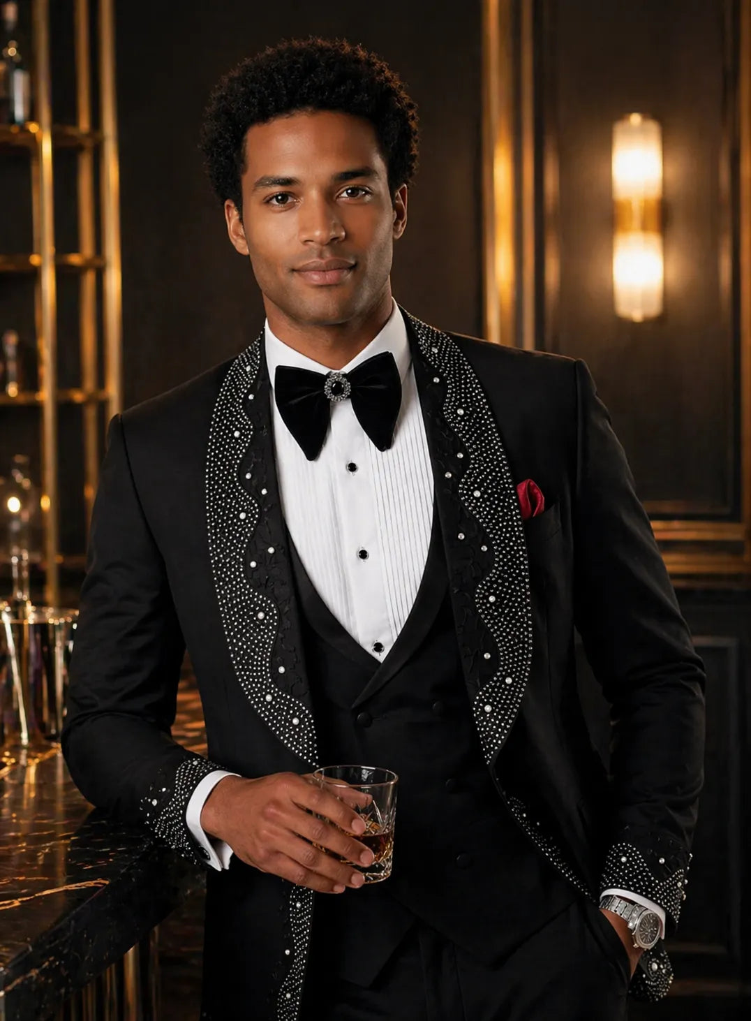 Astro Nebula - Black Crystal Shawl Tuxedo 3-Piece Tuxedo Set