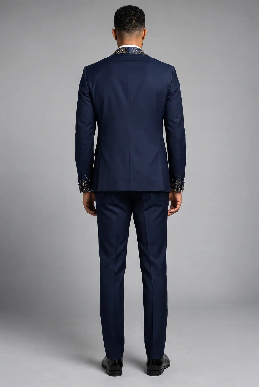 Stellar Nebula - Navy & Gold Crystal Shawl 3-Piece Tuxedo