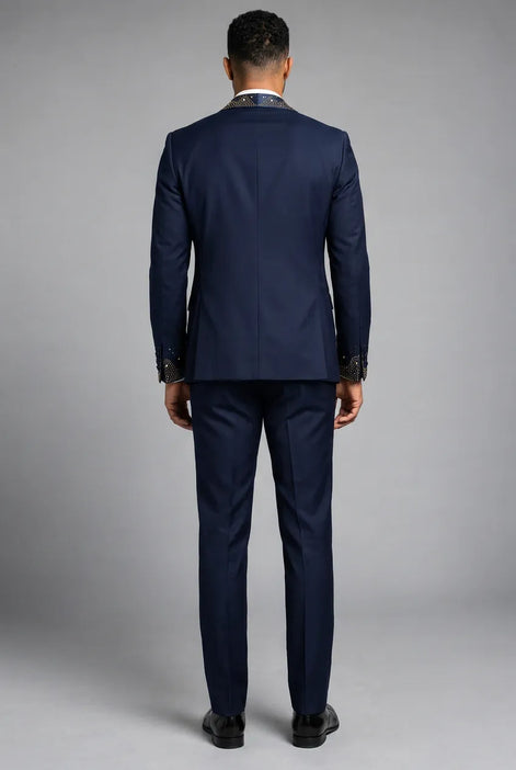 Stellar Nebula - Navy & Gold Crystal Shawl 3-Piece Tuxedo