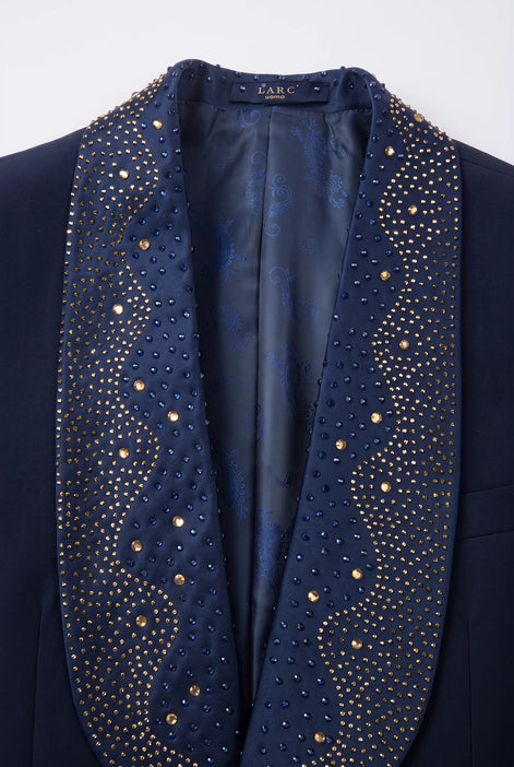 Stellar Nebula - Navy & Gold Crystal Shawl 3-Piece Tuxedo