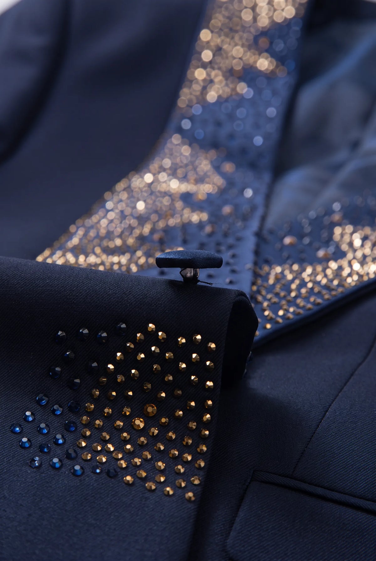 Stellar Nebula - Navy & Gold Crystal Shawl 3-Piece Tuxedo