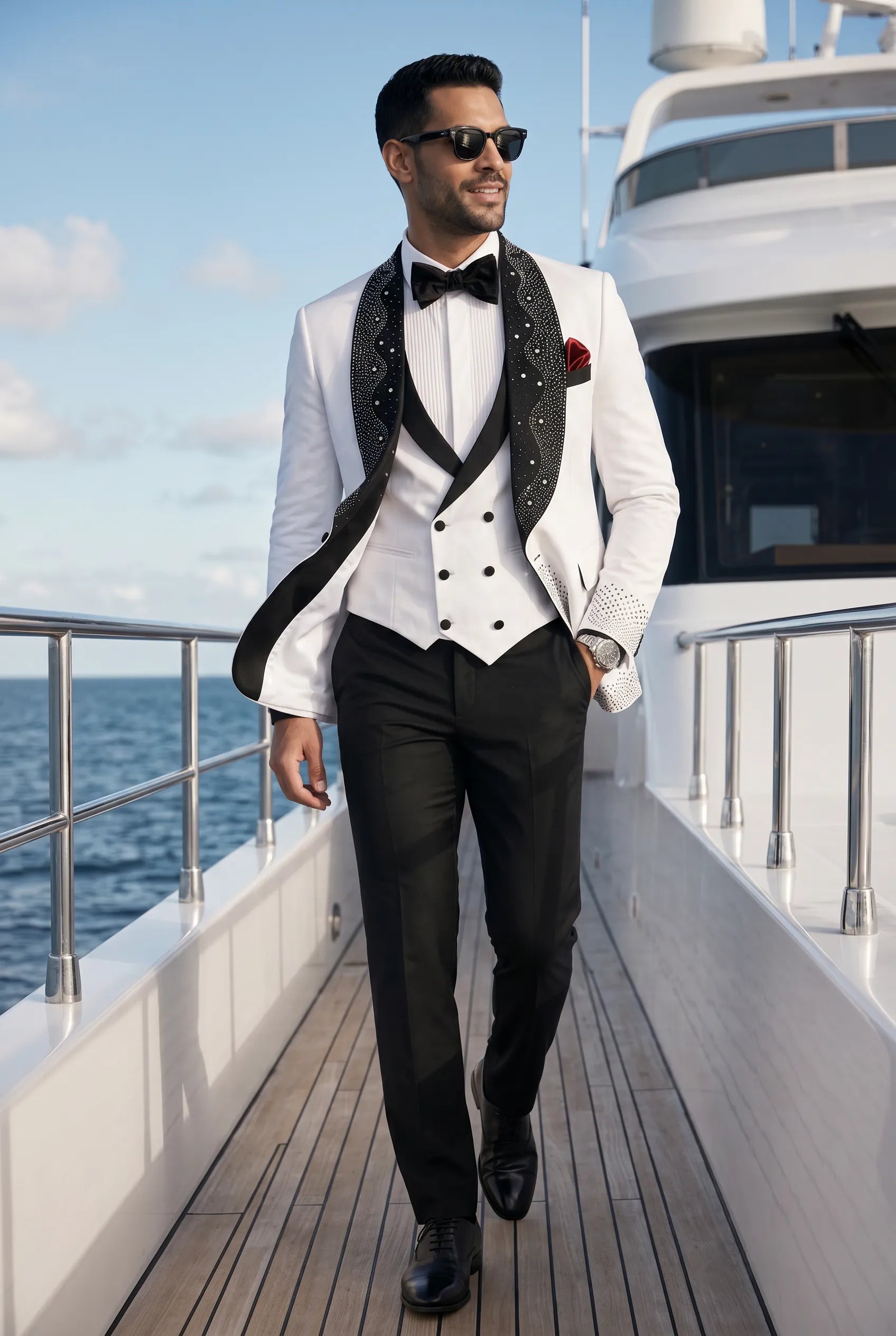 Lunar Nebula - White Crystal Shawl 3-Piece Tuxedo