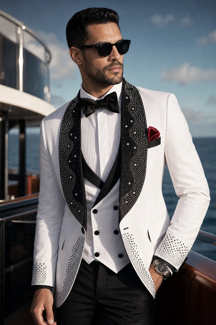 Lunar Nebula - White Crystal Shawl 3-Piece Tuxedo