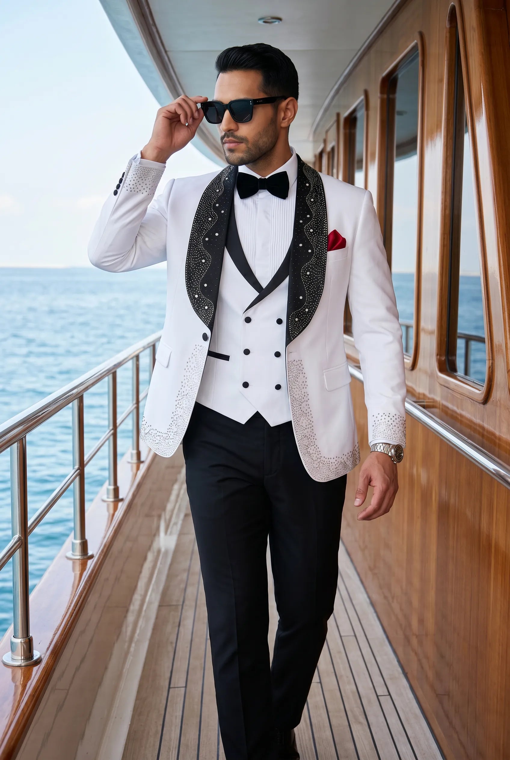 Lunar Nebula - White Crystal Shawl 3-Piece Tuxedo