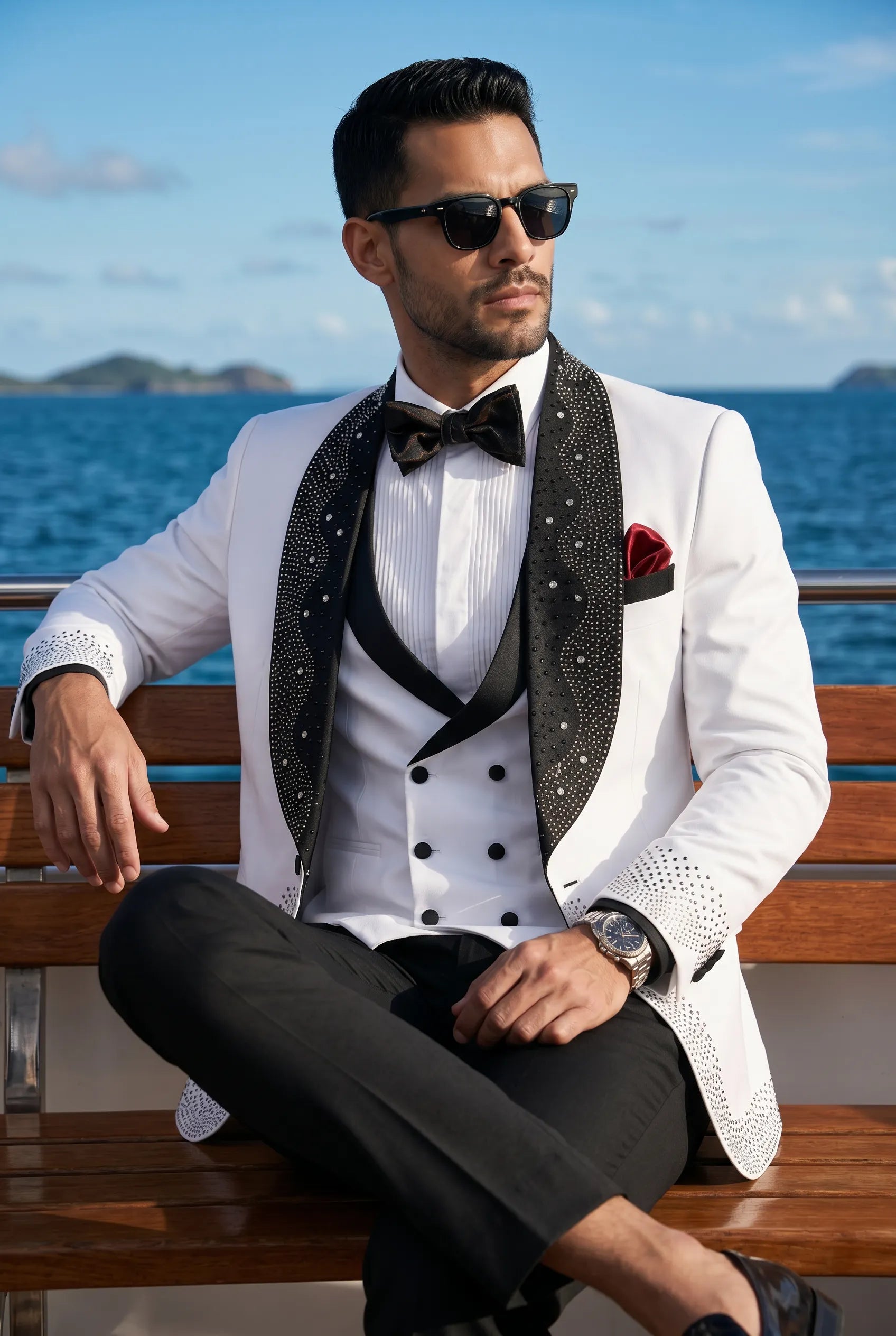 Lunar Nebula - White Crystal Shawl 3-Piece Tuxedo