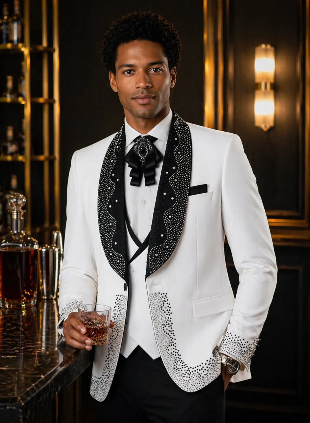 Lunar Nebula - White Crystal Shawl 3-Piece Tuxedo