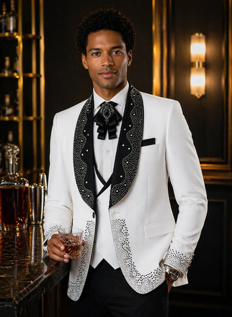 Lunar Nebula - White Crystal Shawl 3-Piece Tuxedo