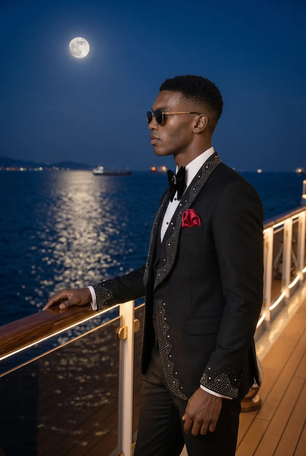Astro Nebula - Black Crystal Shawl Tuxedo 3-Piece Tuxedo Set
