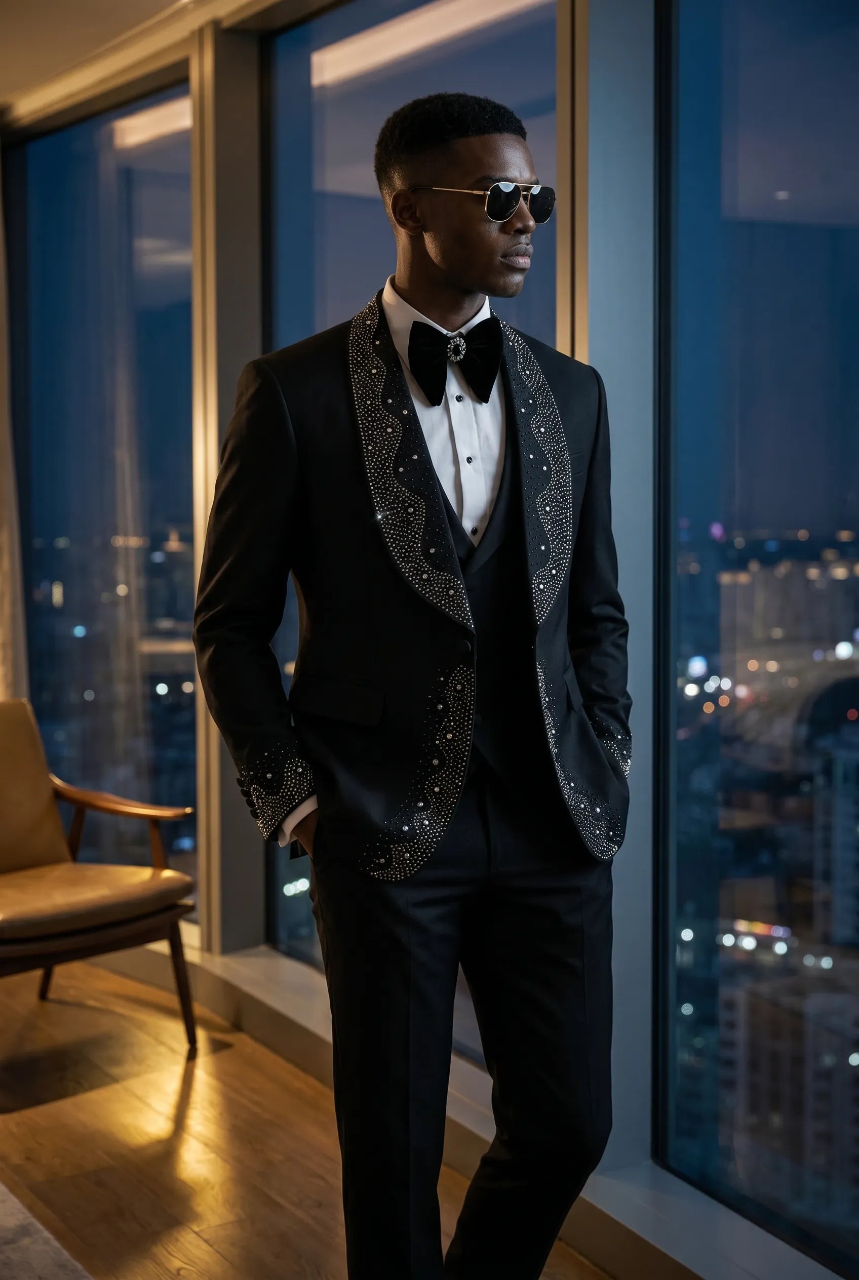 Astro Nebula - Black Crystal Shawl Tuxedo 3-Piece Tuxedo Set