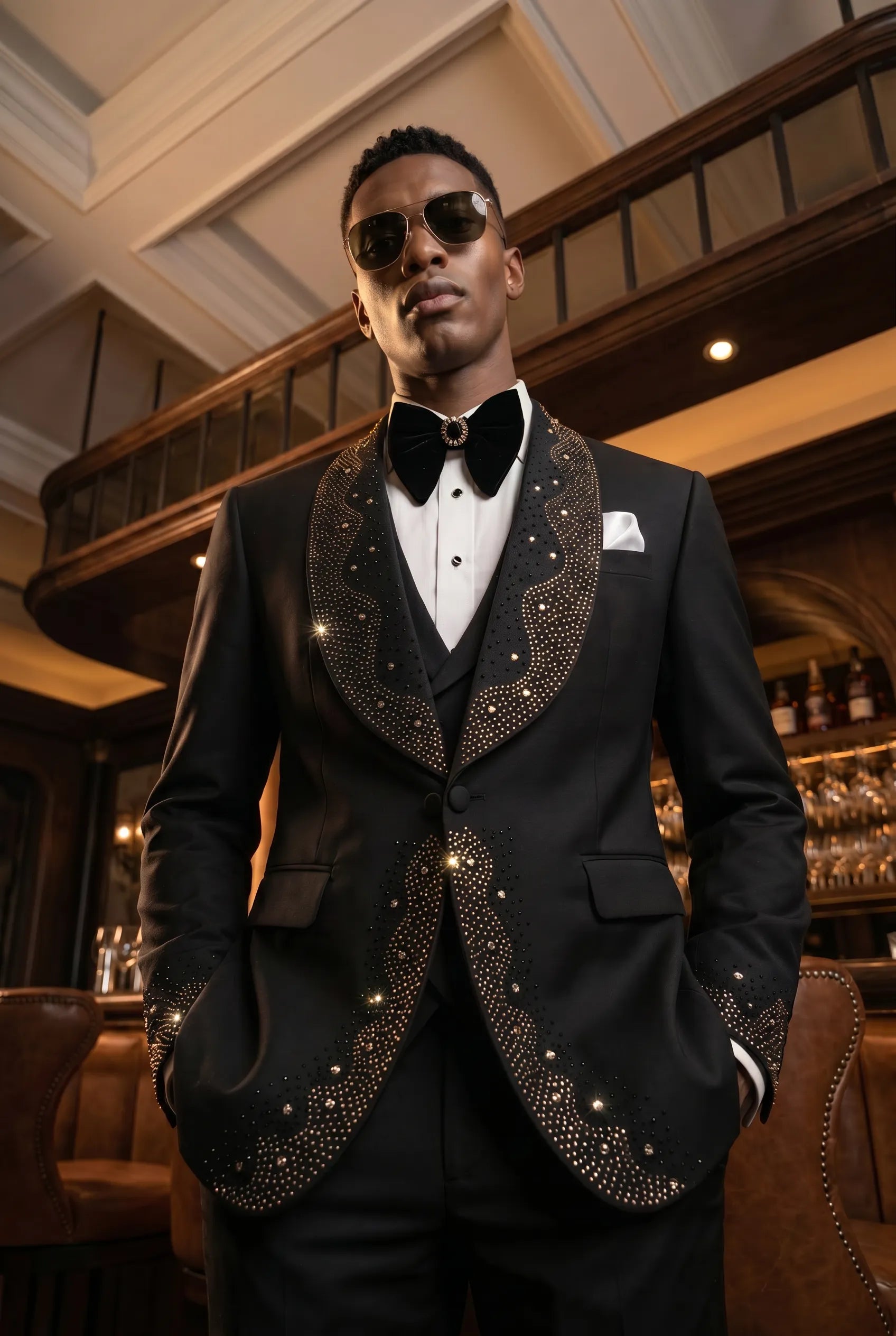 Astro Nebula - Black Crystal Shawl Tuxedo 3-Piece Tuxedo Set