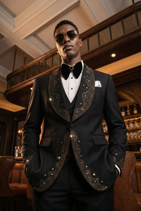 Astro Nebula - Black Crystal Shawl Tuxedo 3-Piece Tuxedo Set